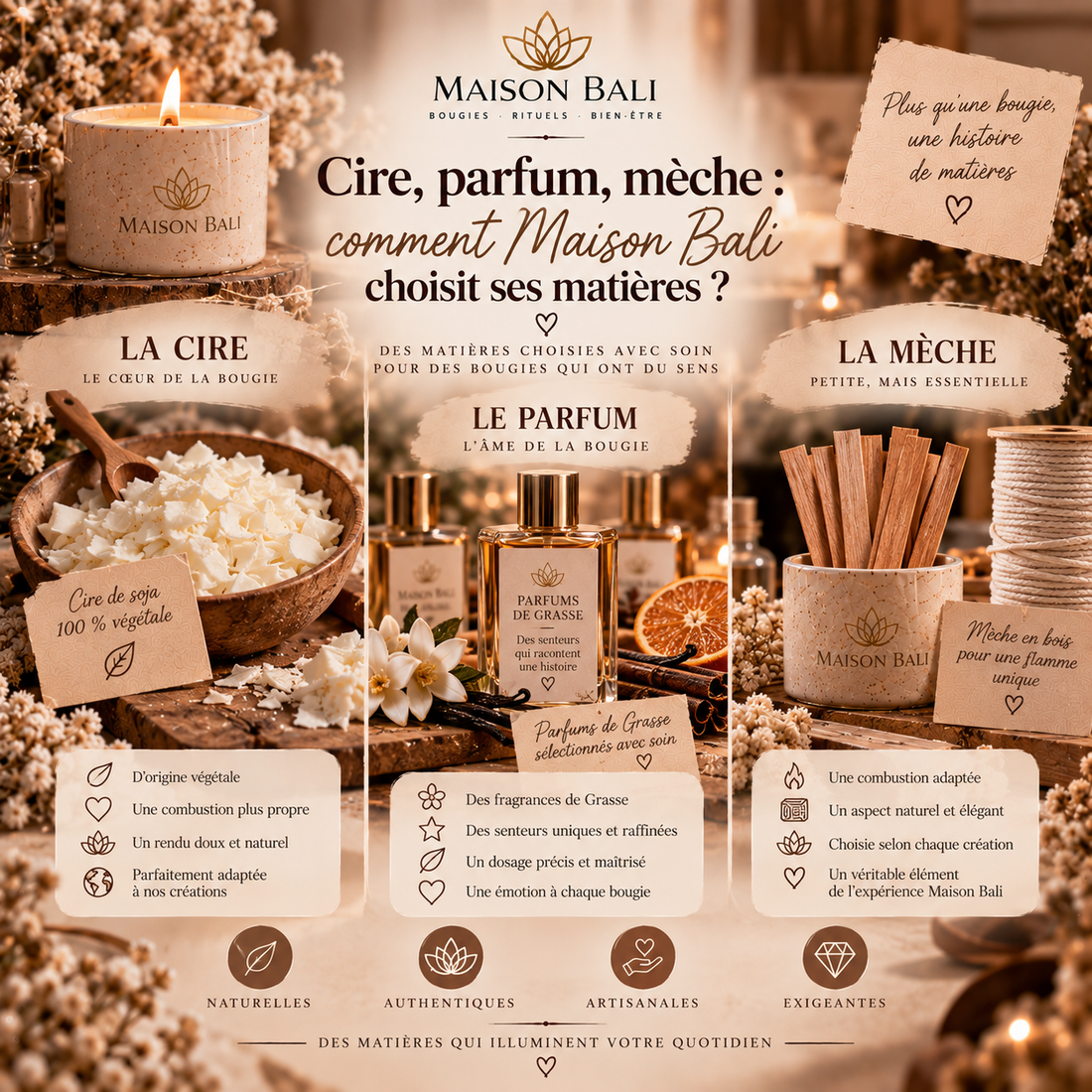 Cire, parfum, mèche : comment Maison Bali choisit ses matières ?