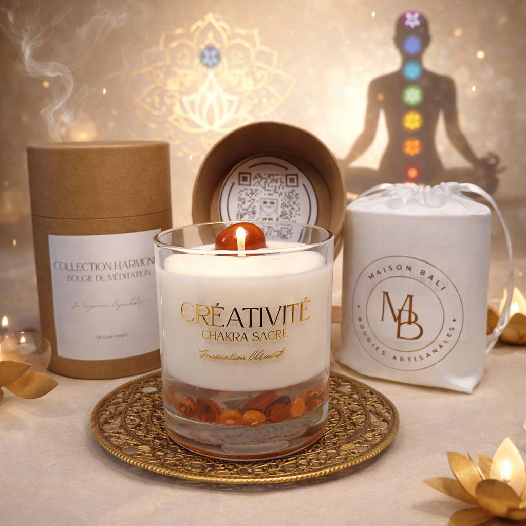 Bougie Chakra Sacré - Créativité - Coraline & Méditation audio - Maison Bali
