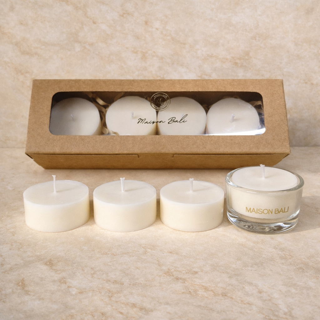 Coffret 4 bougies chauffe-plat & bougeoir en verre